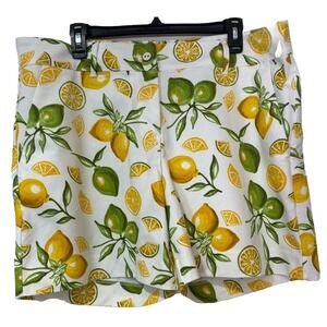 Isaac Mizrahi Wms Lemon Print Chino Shorts Size 16 High Waist NWOT
